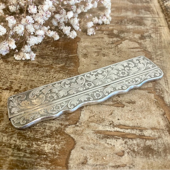 Antique Silver Plated Gold Engraved Comb Box Made in Denmark Flower Pattern - Picture 14 of 14
